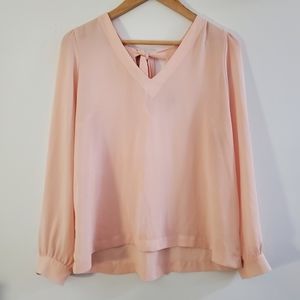 🌹LOFT Pastel Pink Pullover Blouse with Back Tie/Bow
